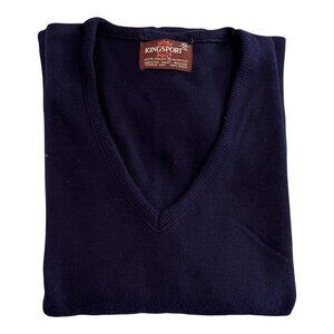 Vintage Men's V-Neck Sweater Pullover Navy Blue USA Made Kingsport Size XL